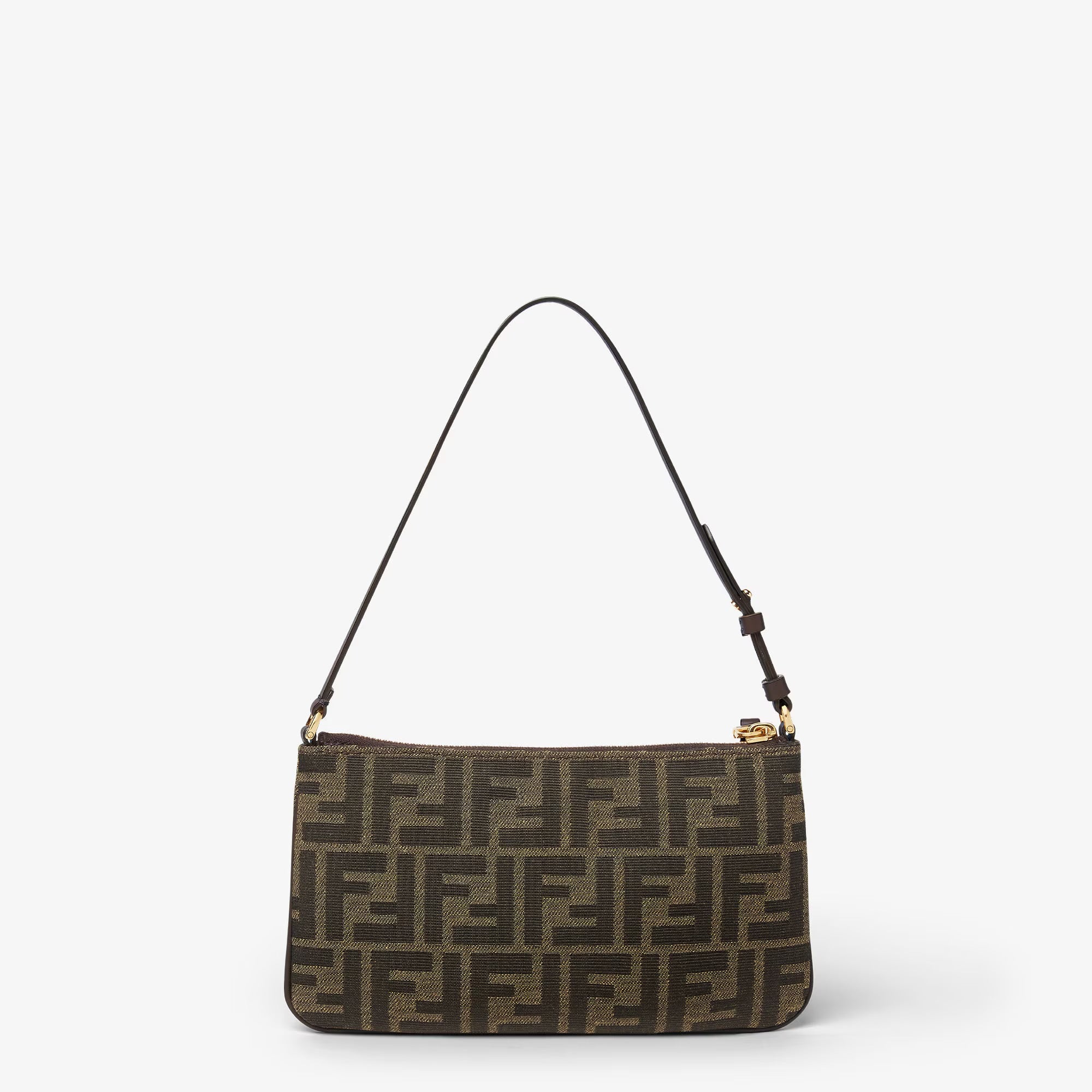 Fendi Flat Baguette Pouch Tobacco brown FF jacquard fabric pouch