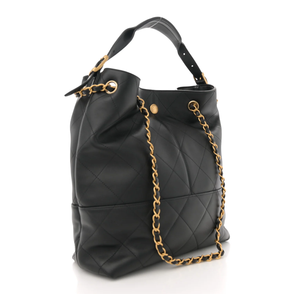 Chanel Suede Calfskin Shiny Lambskin Quilted Shopping Bag Black