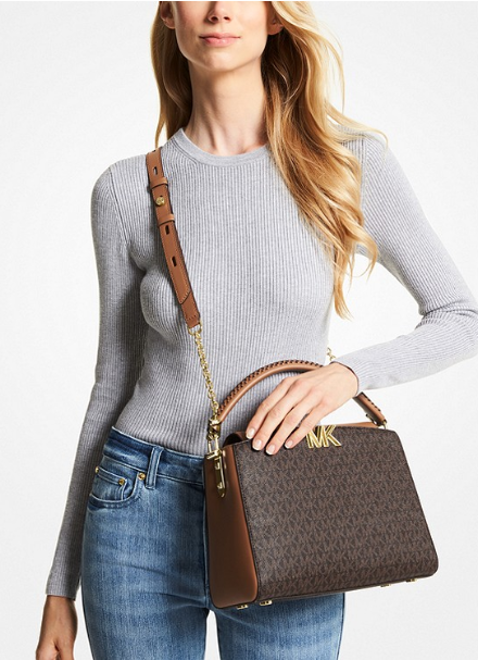 MICHAEL KORS Karlie Medium Leather Crossbody Bag In Brown