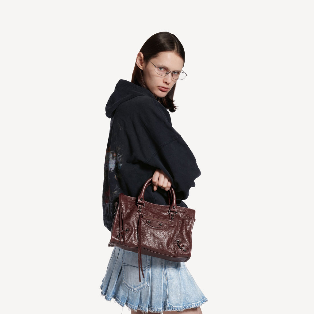 BALENCIAGA WOMEN'S LE CITY BAG SMALL IN DARK BURGUNDY