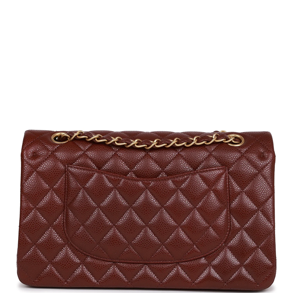 CHANEL Classic Quilted Double Flap Medium Burgundy Caviar Leather Shoulder Bag