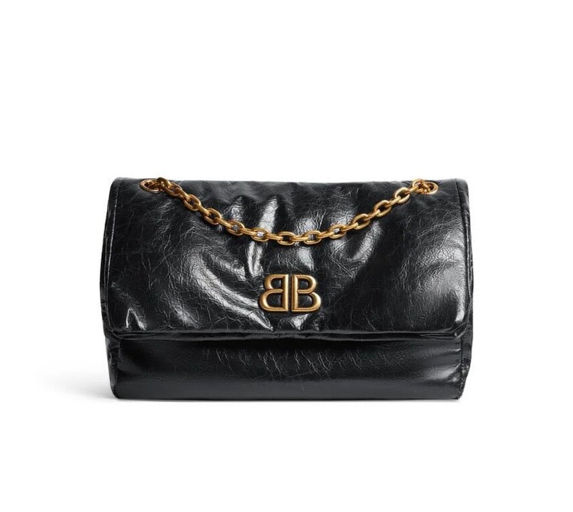 BALENCIAGA WOMEN'S MONACO MEDIUM CHAIN BAG IN BLACK