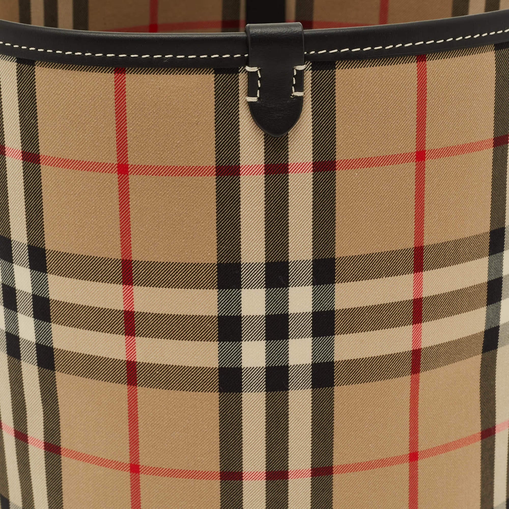 Burberry Ashby Archive Beige Check Fabric and Leather Bucket Bag