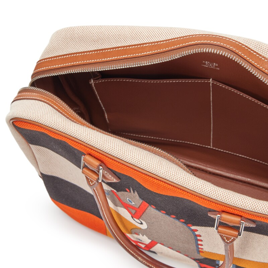 Hermès Barenia and Rocobar Print Toile Plume 32 Palladium Hardware