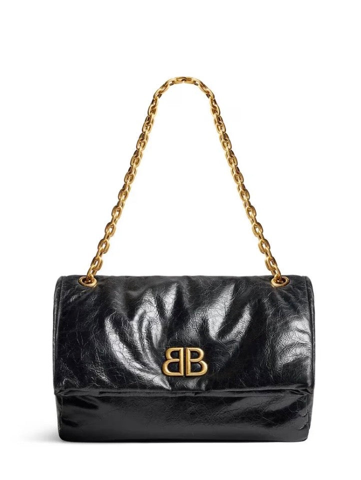 BALENCIAGA WOMEN'S MONACO MEDIUM CHAIN BAG IN BLACK