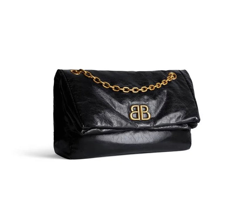 BALENCIAGA WOMEN'S MONACO MEDIUM CHAIN BAG IN BLACK