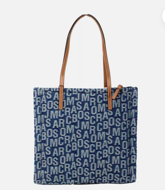 Marc Jacobs The Washed Monogram Blue Denim Grind Canvas Tote Bag