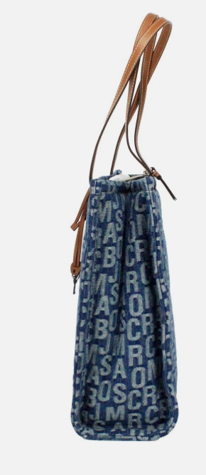 Marc Jacobs The Washed Monogram Blue Denim Grind Canvas Tote Bag