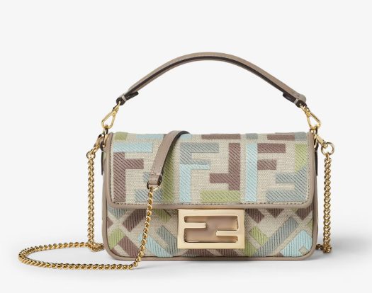 Fendi Baguette Mini Canvas bag with multicolour FF embroidery
