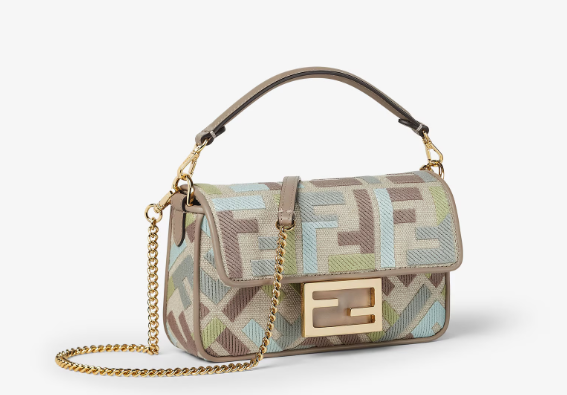 Fendi Baguette Mini Canvas bag with multicolour FF embroidery