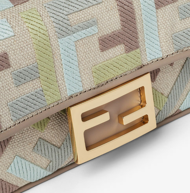 Fendi Baguette Mini Canvas bag with multicolour FF embroidery