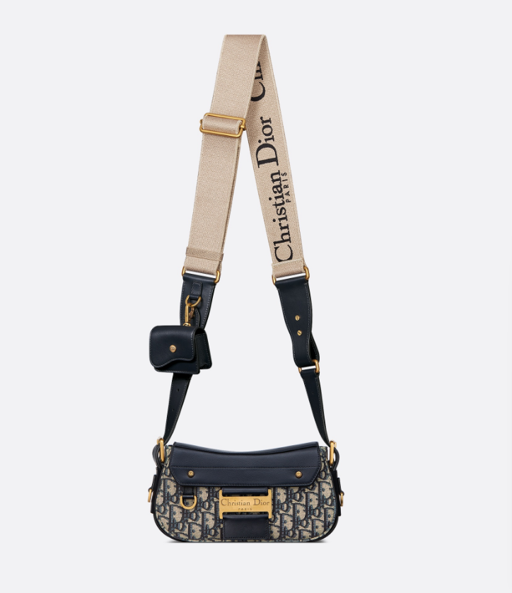 Dior Cotton Shoulder Bag Small Size Women's Blue