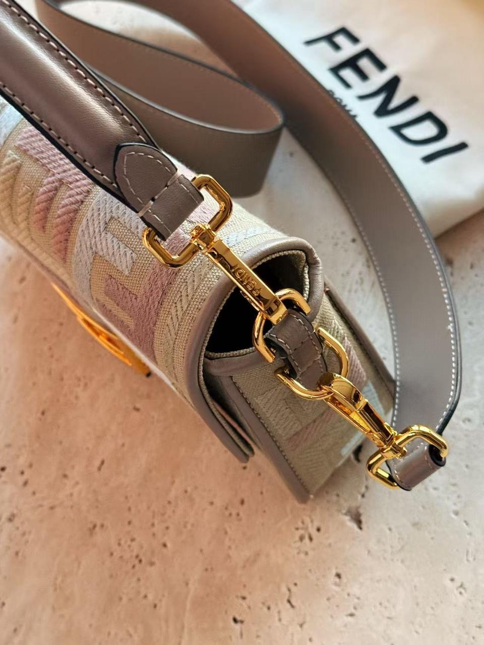 Fendi Baguette Medium Canvas bag with multicolour FF embroidery