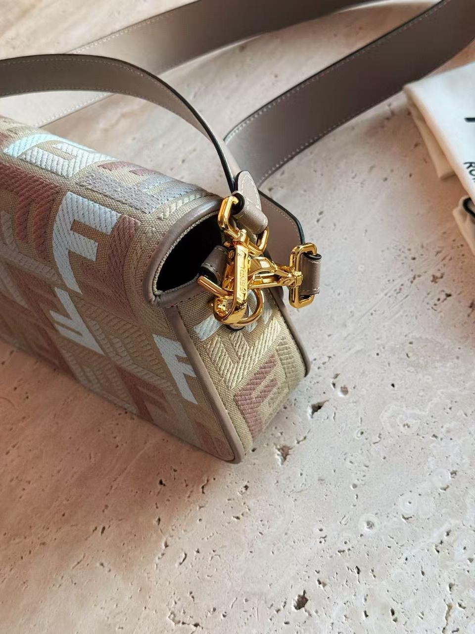 Fendi Baguette Medium Canvas bag with multicolour FF embroidery