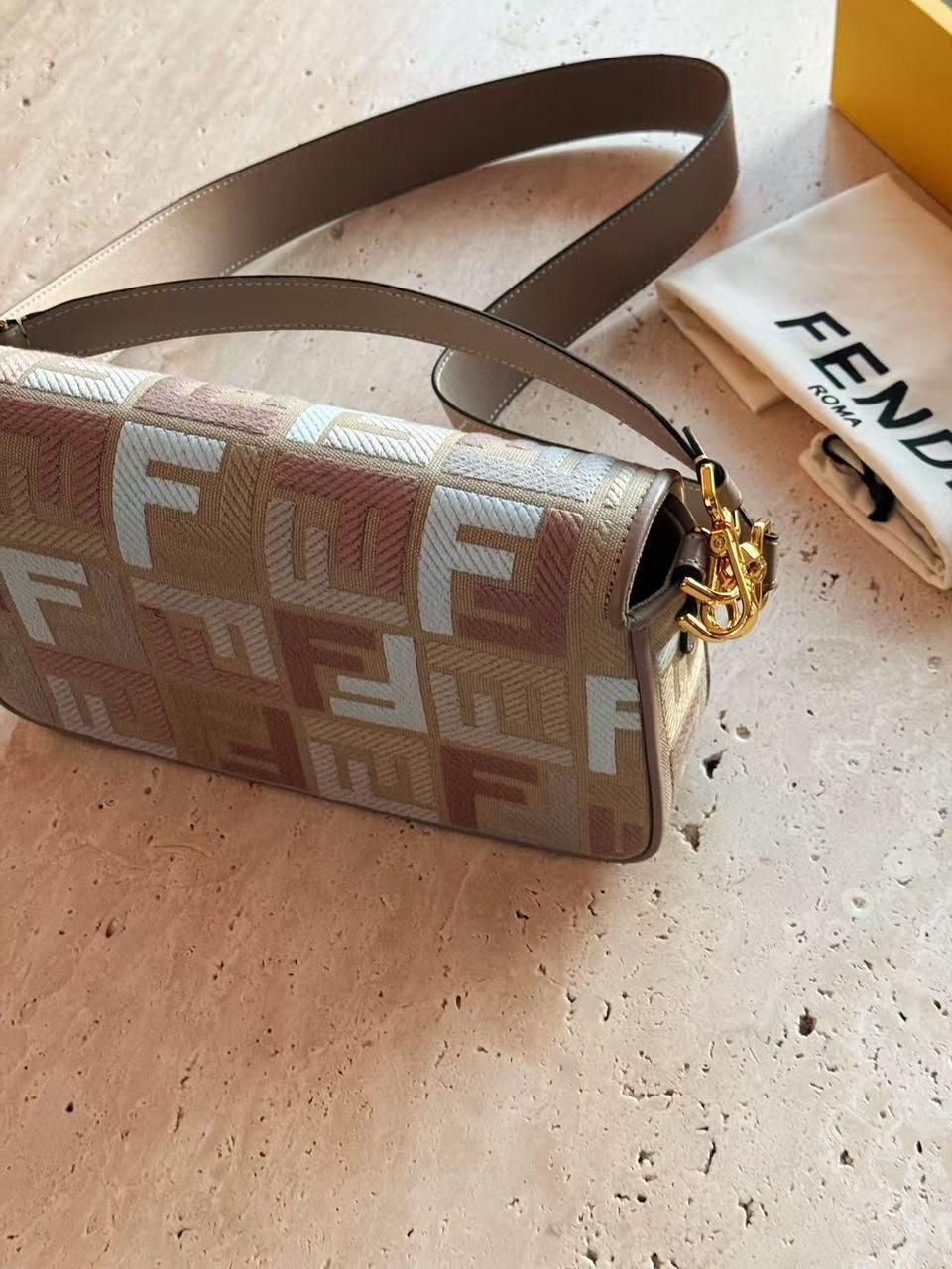 Fendi Baguette Medium Canvas bag with multicolour FF embroidery